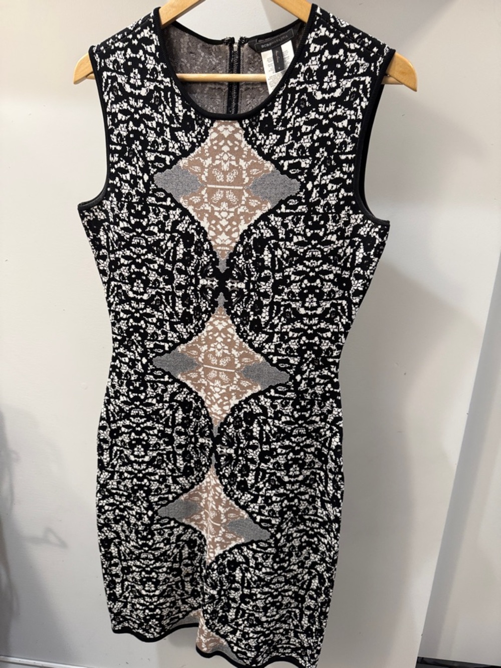 BCBGMaxAzria Black and Nude Lace-Effect Midi Dress